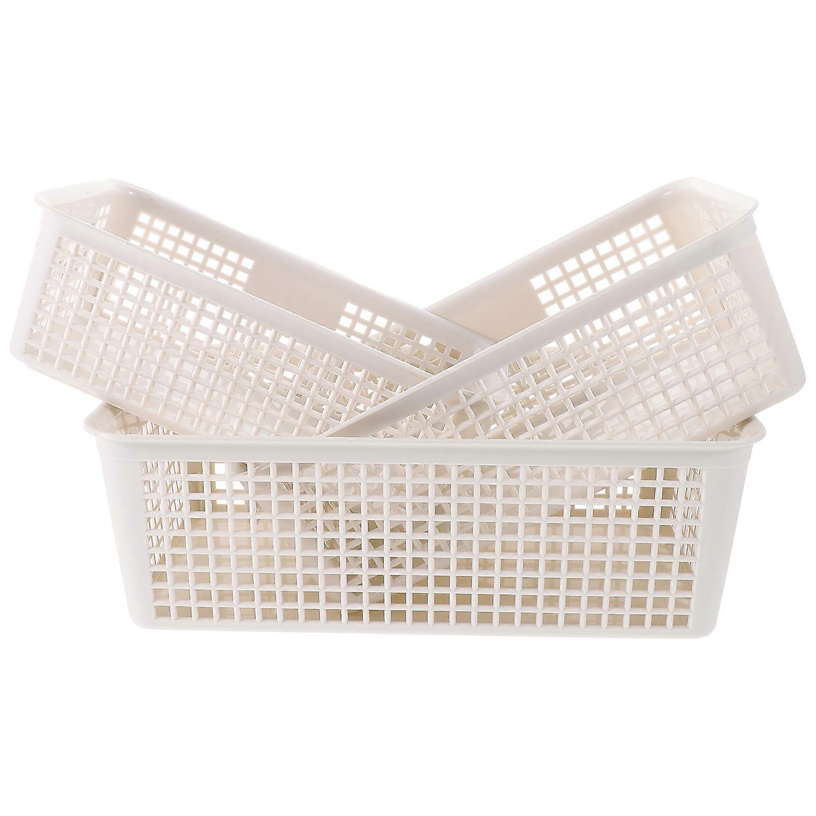 White PP Storage Basket with Smooth Edges for Organizing Small Objects Keep Desk Tidy Stackable Save Space 3PCS