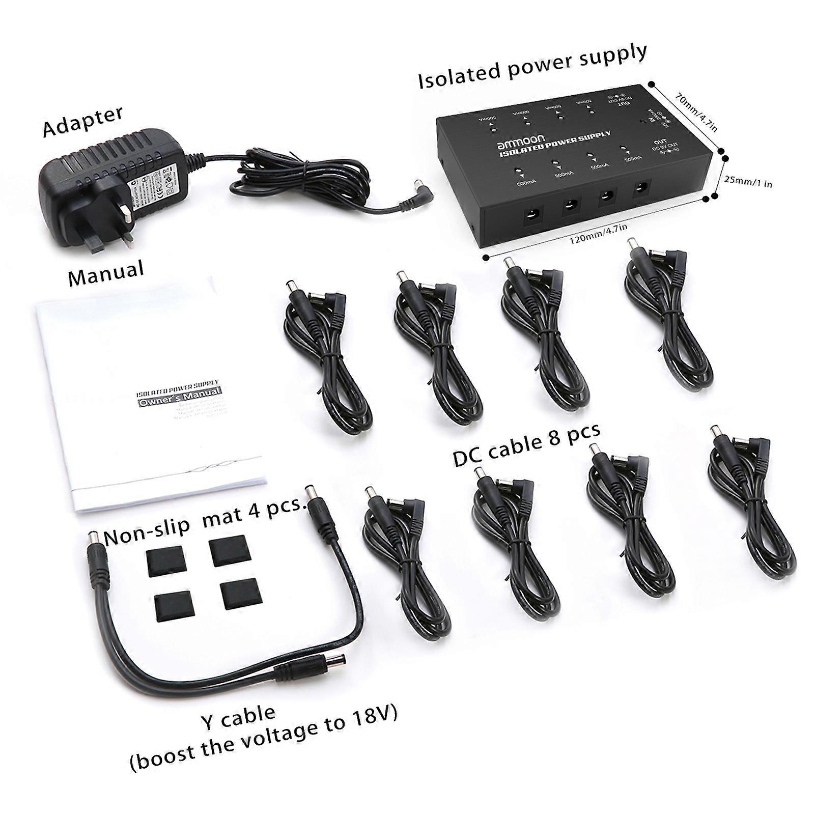 ammoon Compact Size Guitar Effect Power Supply 8 Isolated DC Outputs for 9V/18V Guitar Effects