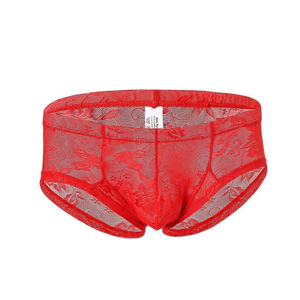 Erotic Transparent Men's String Underwear, Breathable Lace Summer Trunk, Sexy Red Size L for Gay Men