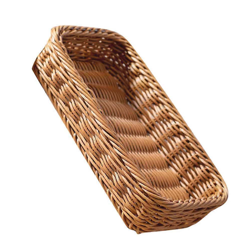 Woven Plastic Basket for Kitchen Utensils and Cutlery Organizer in Brown Color Fits Most Home Spaces