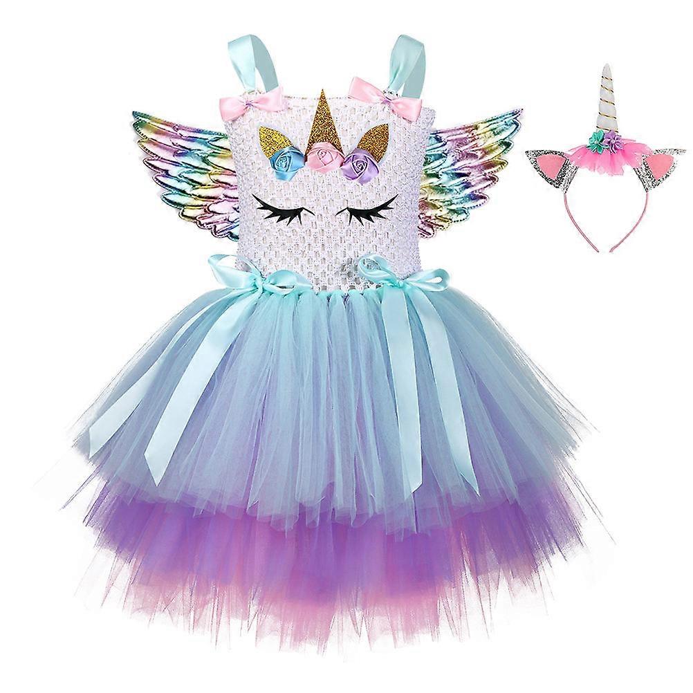 3Pcs In 1 Set Floral Unicorn Costume Outfit Multi Color Suitable For Girls Age 5 To 6 Years Old Ideal For Parties