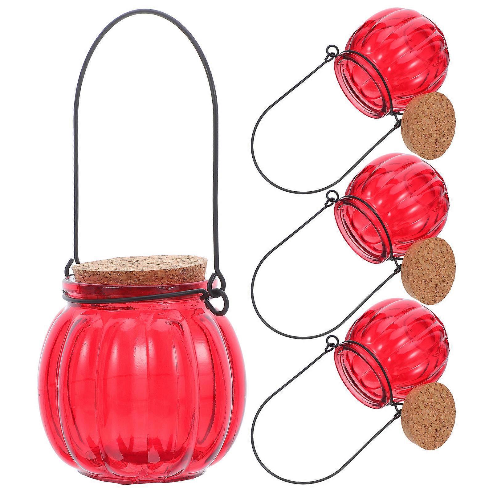 4pcs Hanging Glass Jar Clear Glass Pumpkin Candy Jar with , Airtight Storage Container for Cookies, Candy, Hanging Planter Wishing