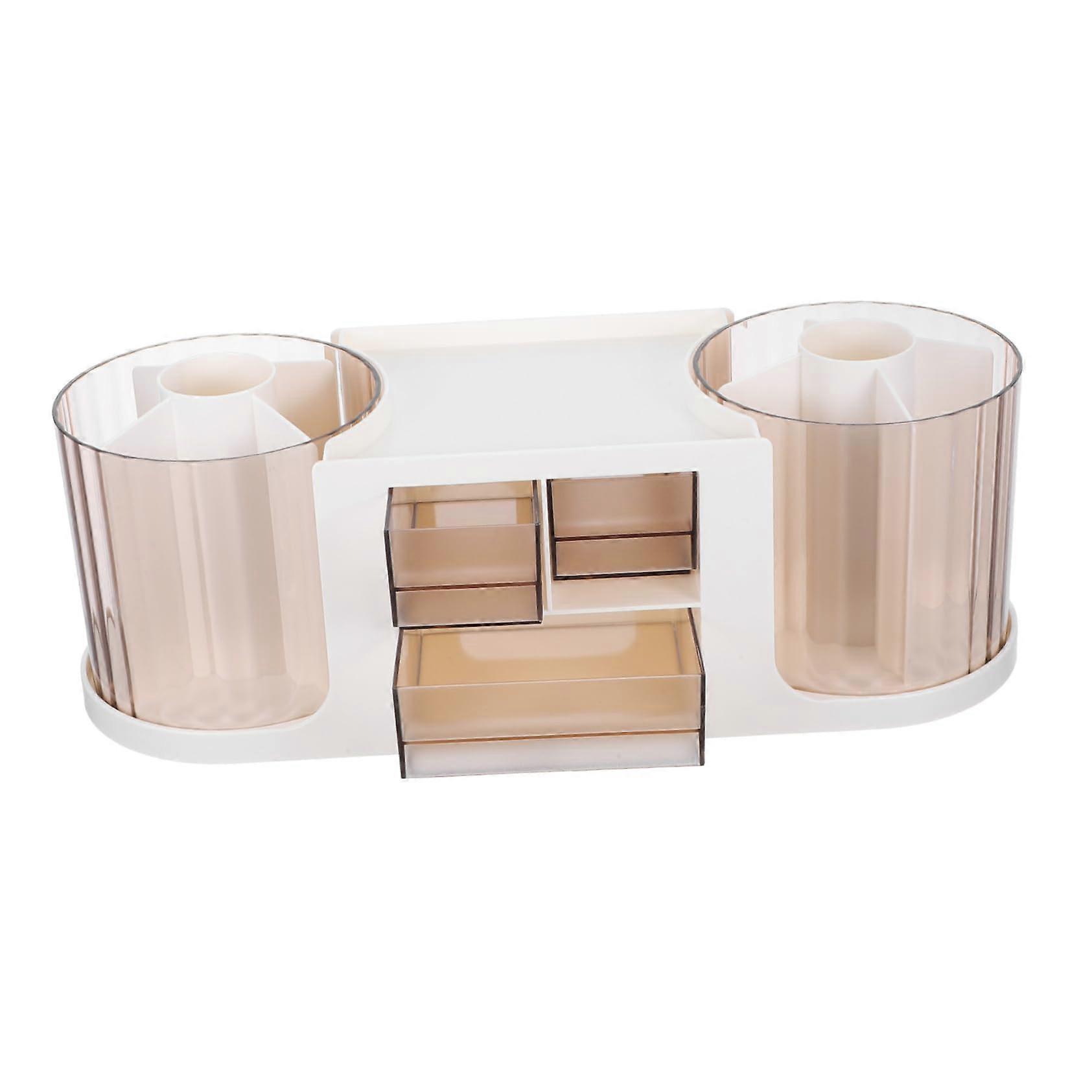 Rotating Desk Organizer With Double Pen Holder, Cup Holders/Drawers, Multifunction Storage Box For Office School Classroom