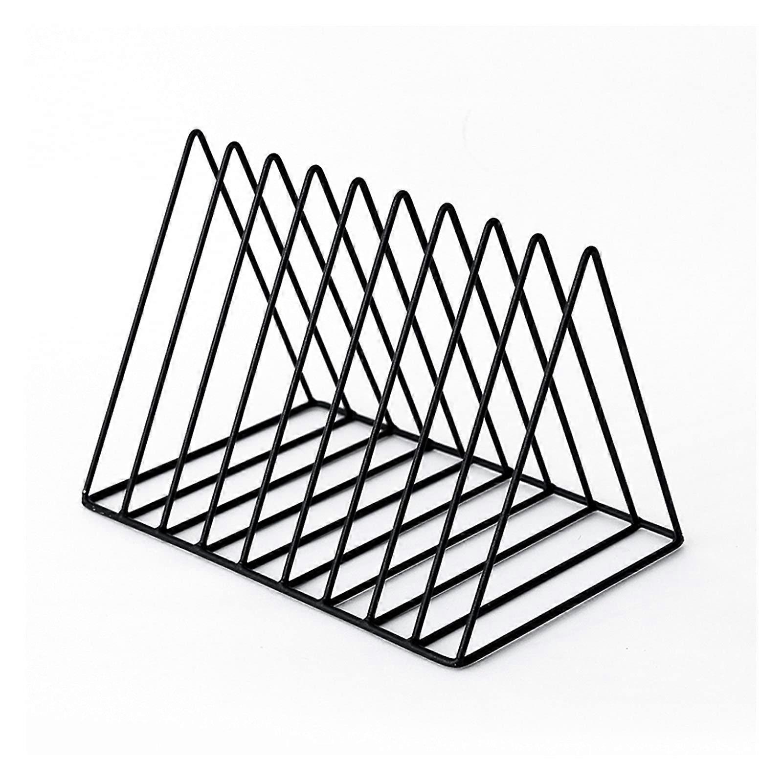Bookends Triangle Simple Wrought Iron Desktop Storage Rack (9 Grid Black)