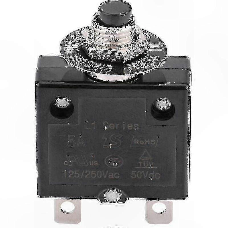 Adjustable Thermal Circuit Breaker, 5A-30A Options, 125-250V AC 50V DC, Push Button Reset for Overload Protection