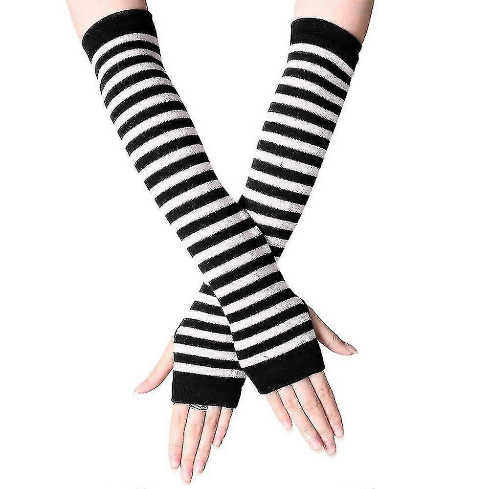 Femmes Digitalless Rayé Gants Long Manchettes
