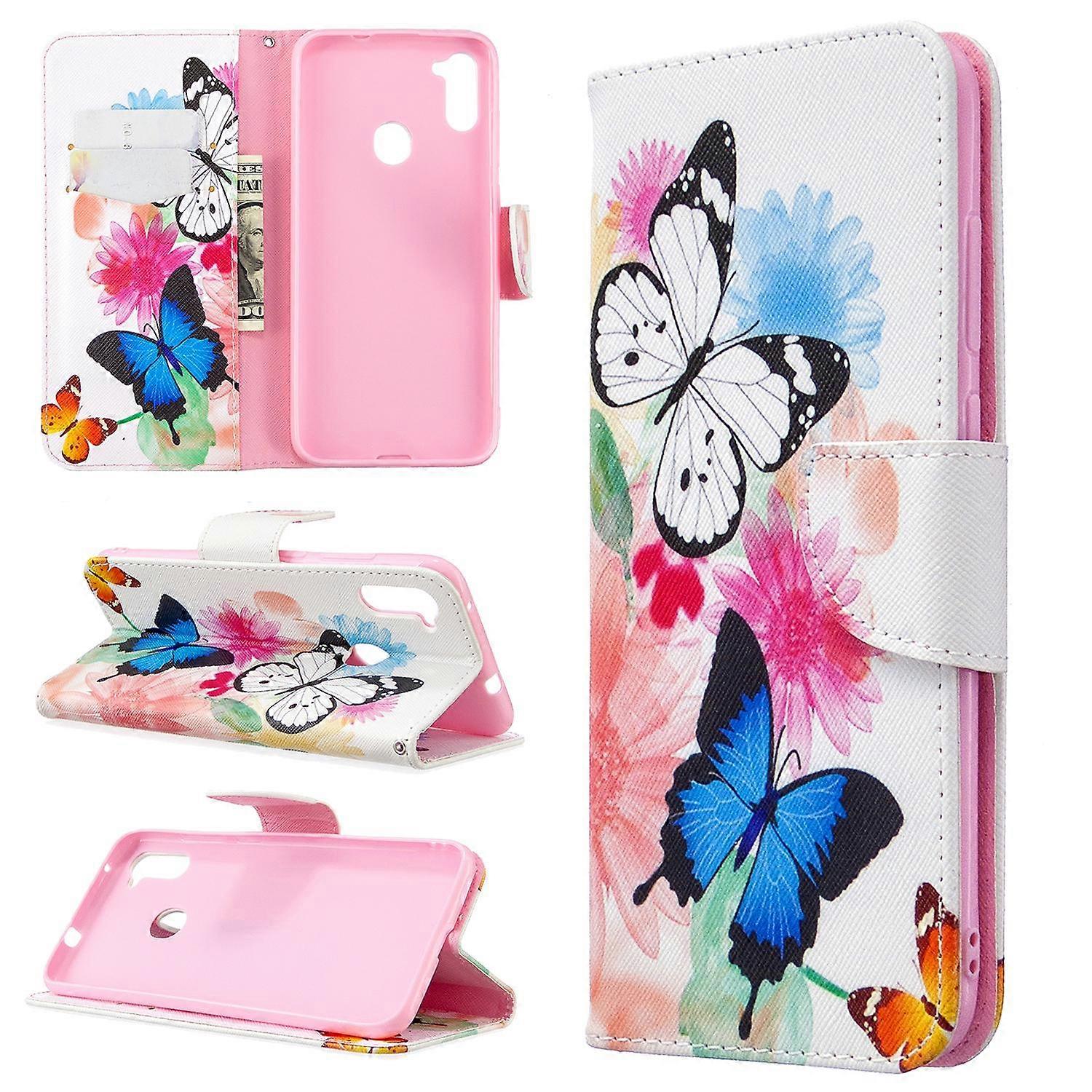 Pattern Printing Stand Leather Wallet Cover for Samsung Galaxy A11 (EU Version) M11 - Butterflies an