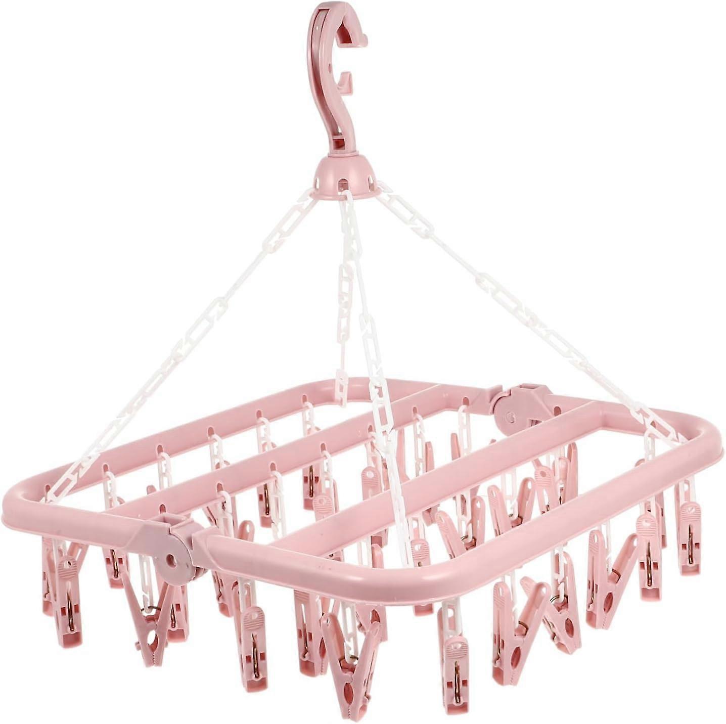 Foldable 32-Clip Windproof Clothes Drying Hanger with Sock Clips, Space-Saving Design