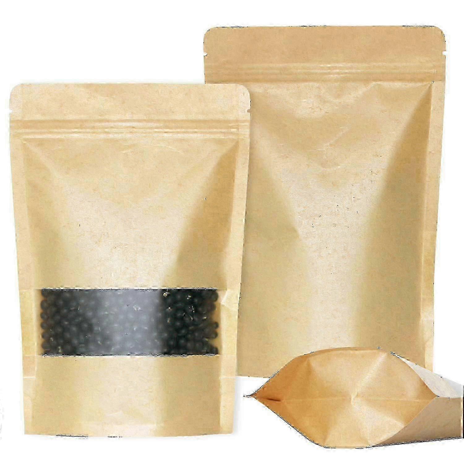 50pcs Kraft Zip Lock Stand Up Bags Pouches With Notch And Matte Win...