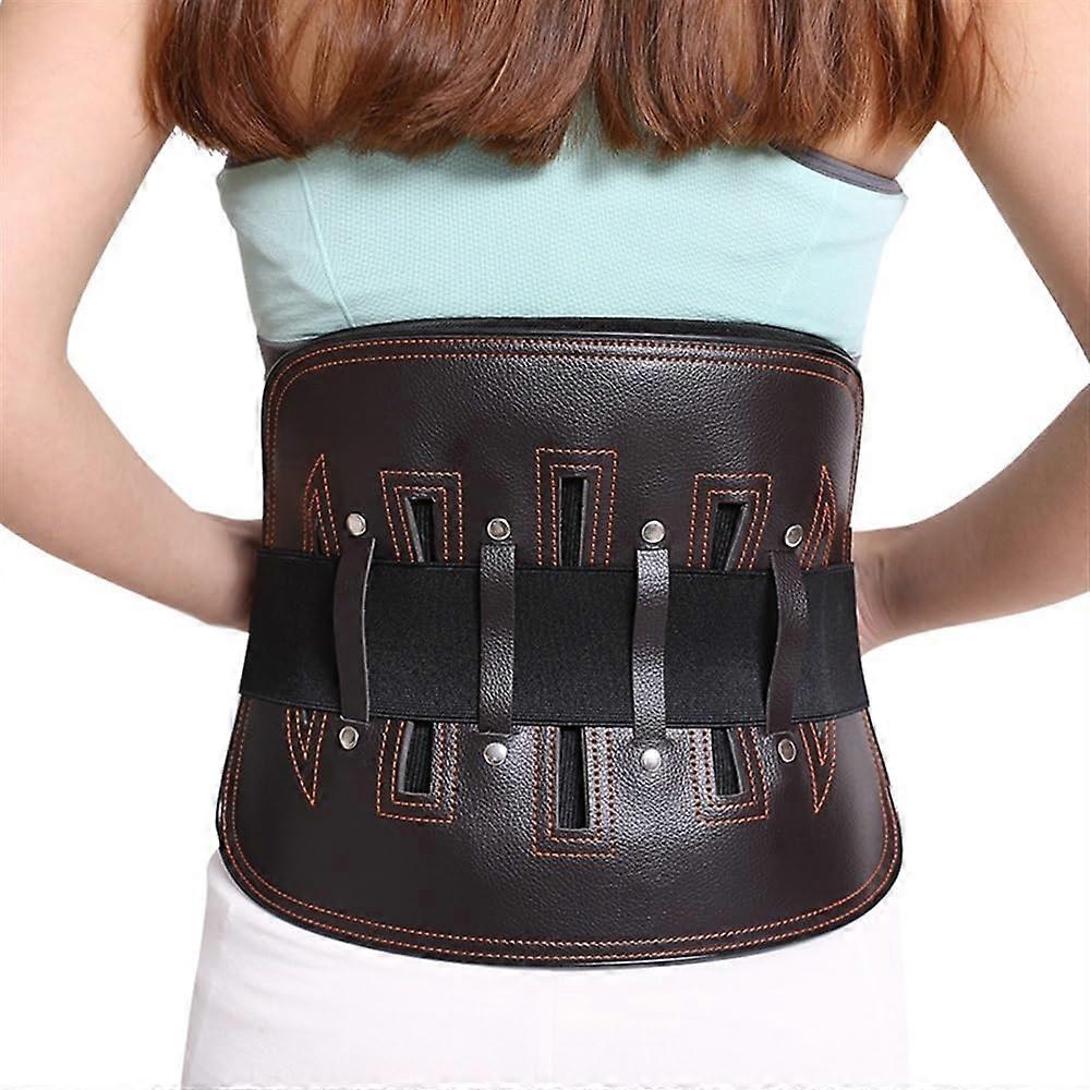 Leather Back Brace Lumbar Support Belt For Lower Back Pain Relief(XL) Brown