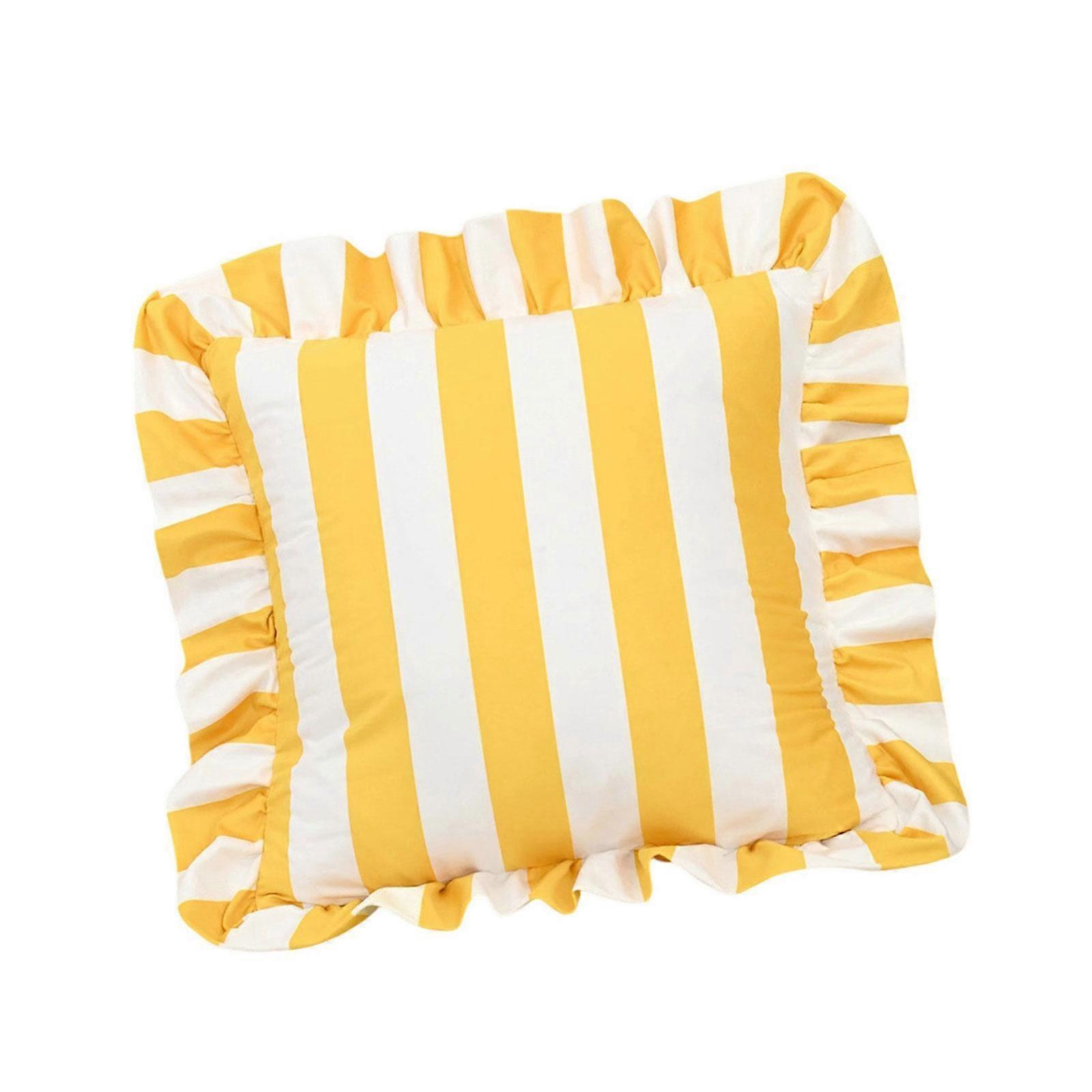 Stylish Square Pillow Cover With Ruffled Trim and Striped Pattern Design Throw Cushion Case For Sofa Bedroom Decors Multicolor
