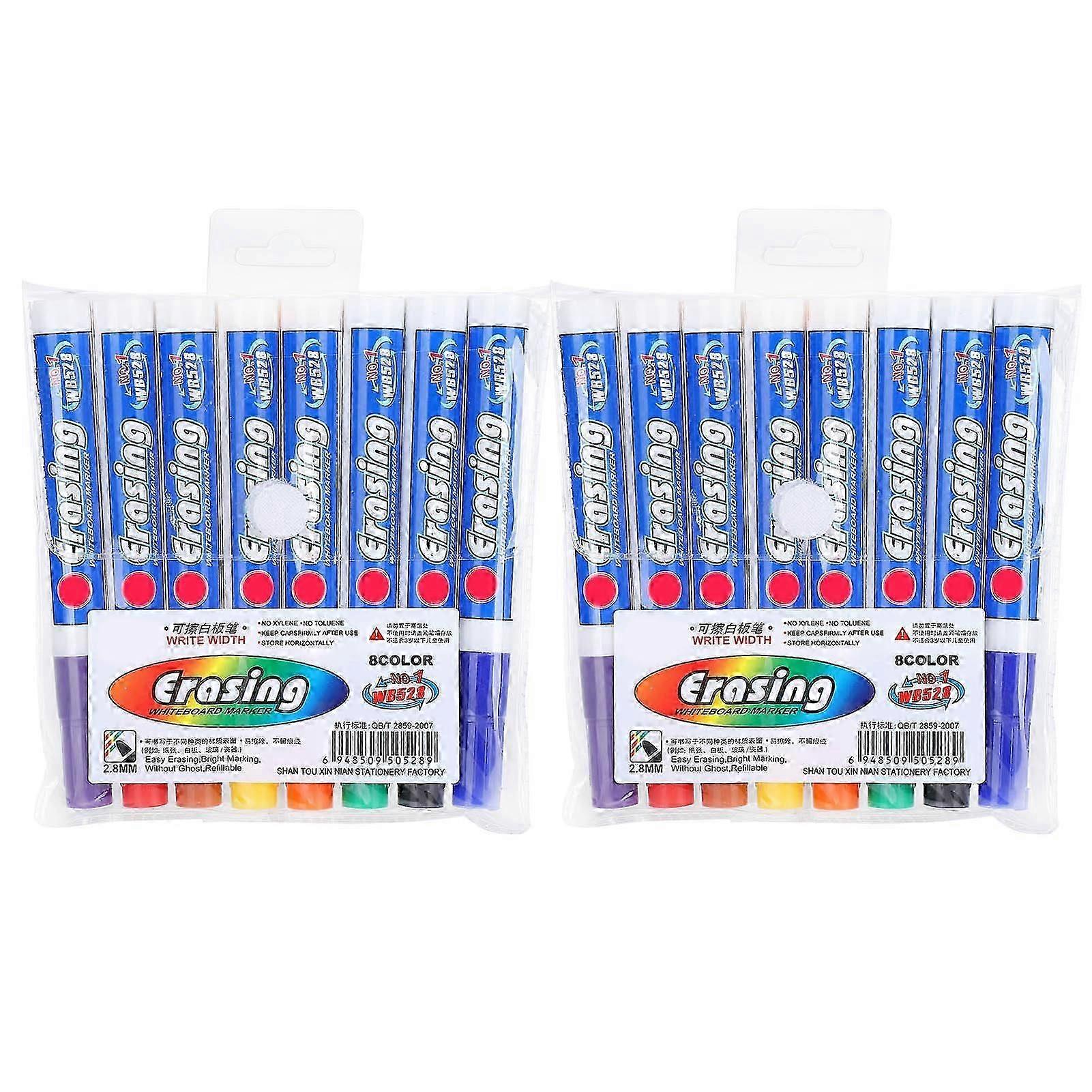 2 Sets 8 Colors Dry Erasable Whiteboard Pen Colorful Fiber Nib Markers Sets for School