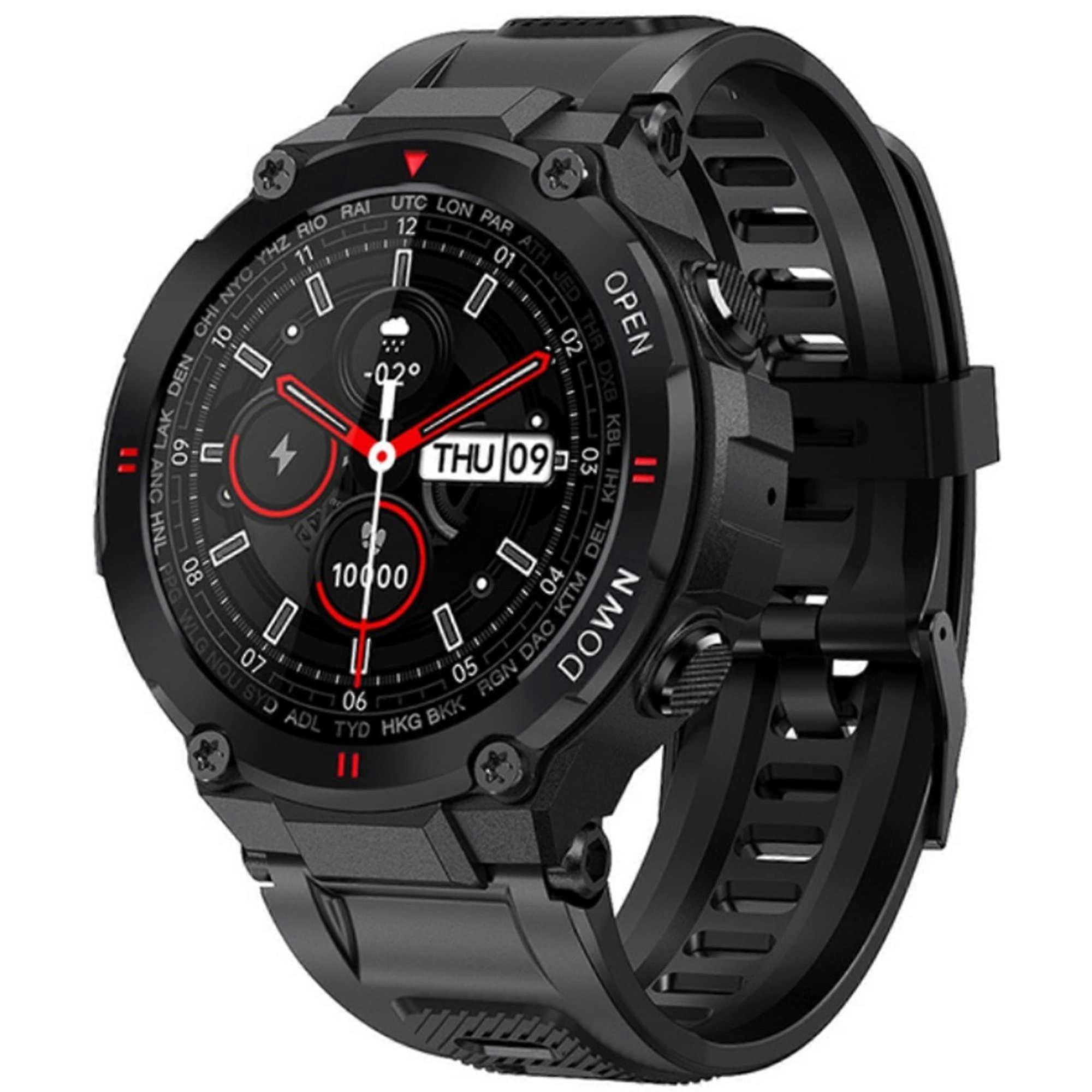 Smart Watch Men Tactical IP68 Waterproof 1.28in Full Touch Screen, Heart Rate Monitor, Android And iOS Compatible, Black