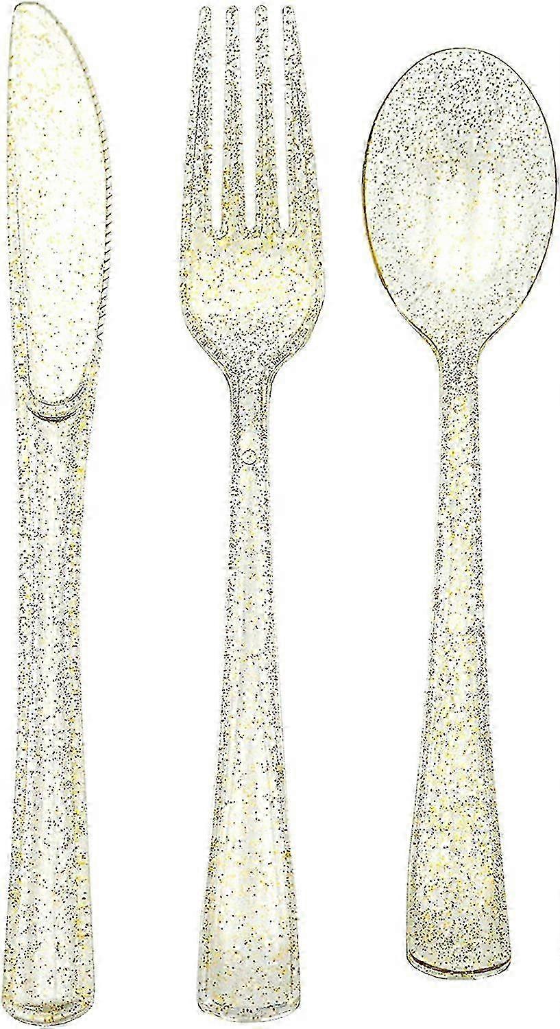 180pcs Gold Plastic Silverware Set, Disposable Glitter Gold Cutlery...