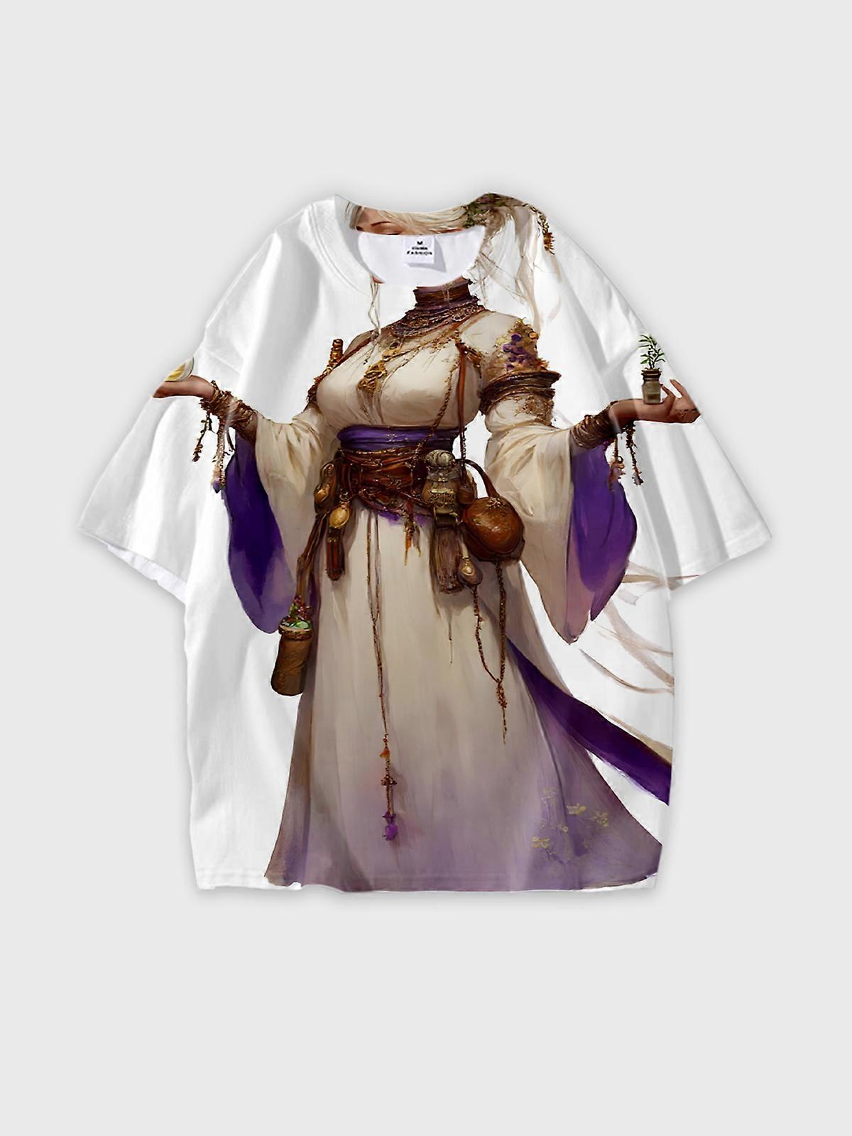 T-Shirt Round Neck, Loose Short Sleeve Pattern Graphic Tee, Unisex Summer Casual Top V2474