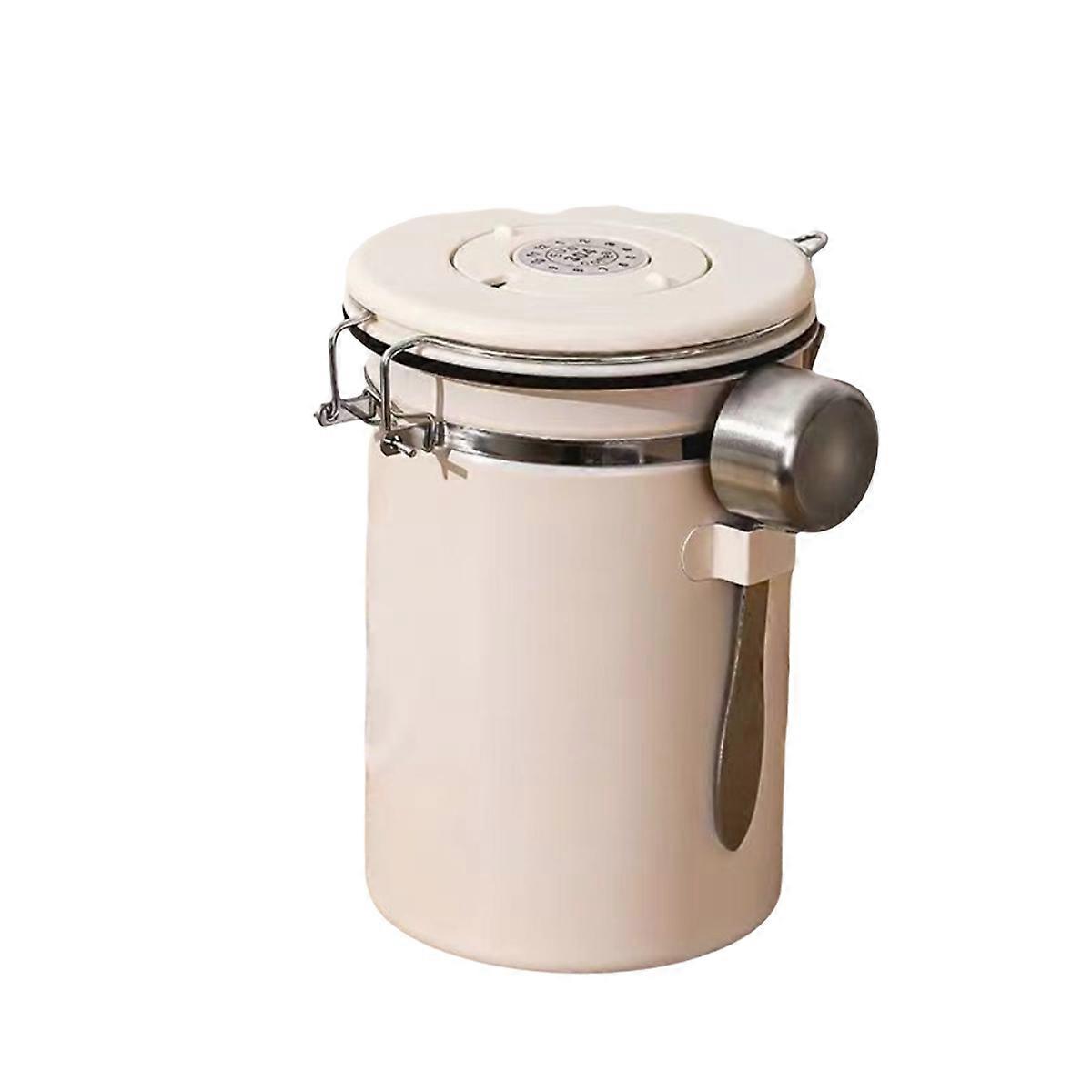 1.8L Sealed Container 304 Stainless Steel with Spoon with Dated Coffee Bean Storage Box Exhaust Val