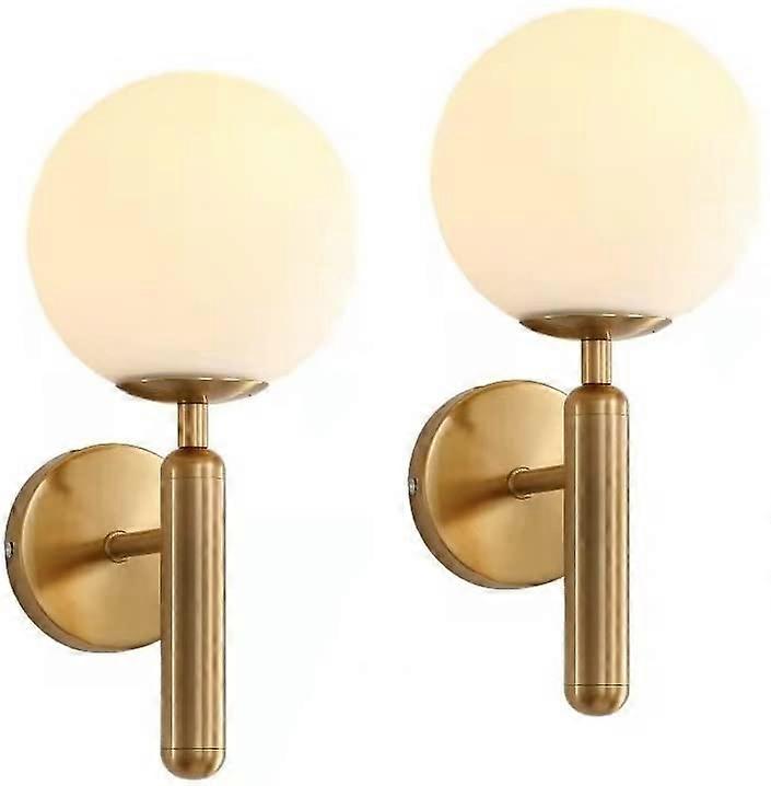 Wall Sconce Light Set Of 2, LED Remote-Control Battery-Operated Metal Wall Light, Golden Globe Glass