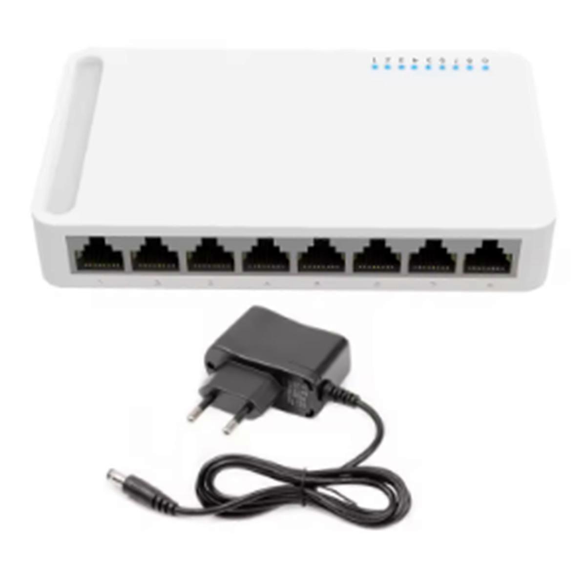 8 Port Gigabit Switch 10/100/1000M Home Network Hub with Power Cable, Office Ethernet Splitter, Switch Hub EU PLUG