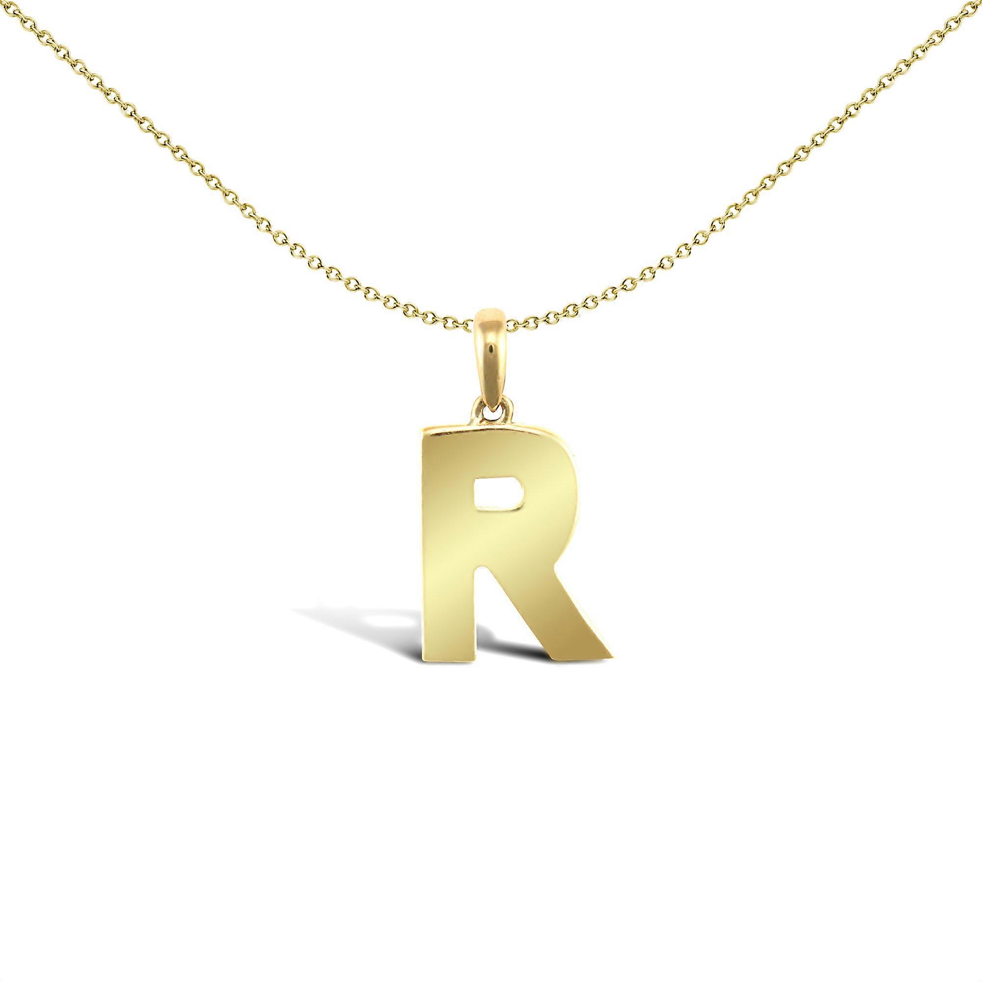 Jewelco London Solid 9ct Yellow Gold Polished Block Identity Initial Charm Pendant Letter R