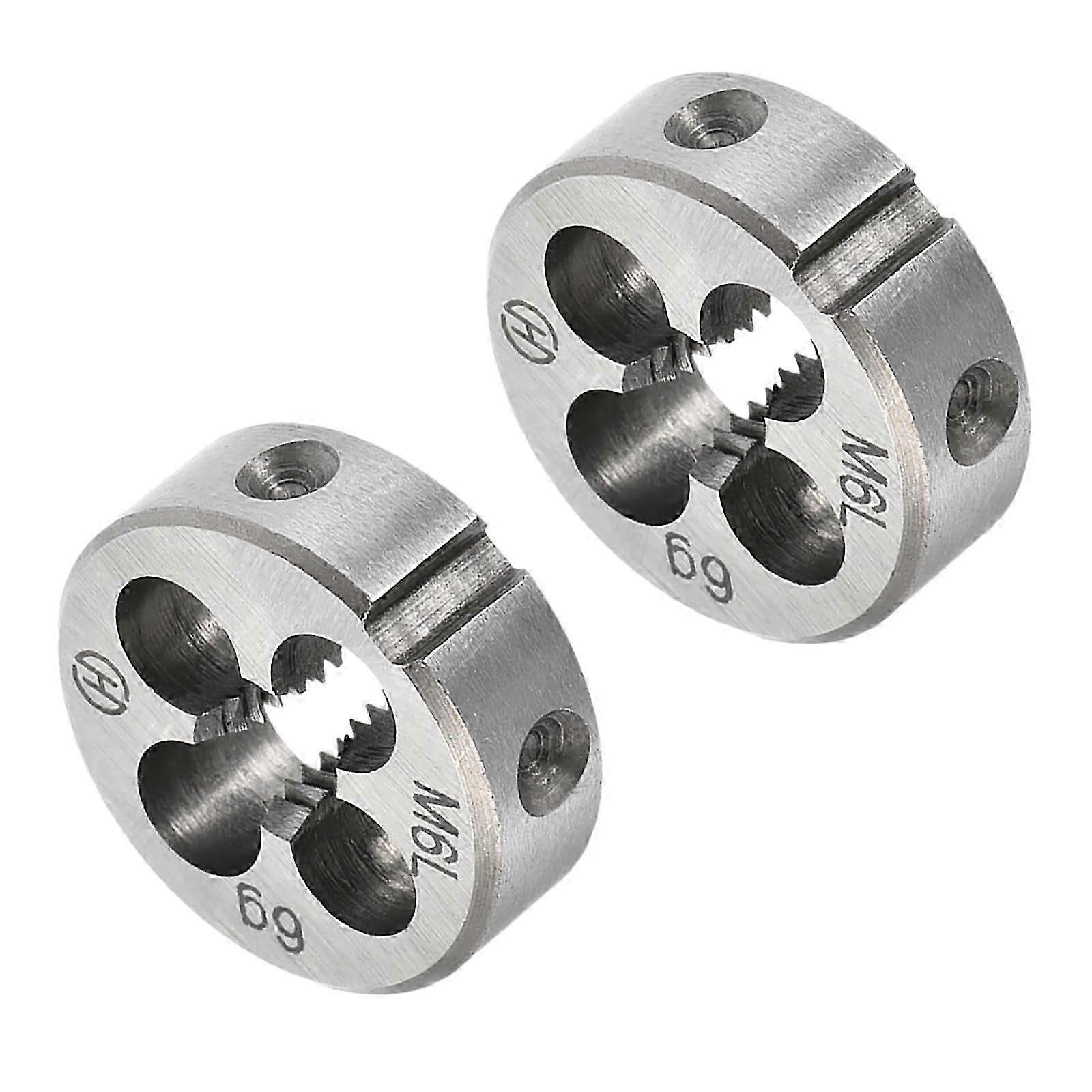Round thread die M6 20mm OD alloy tool steel lefthand cylindrical threading with 4 chip holes 2 pieces