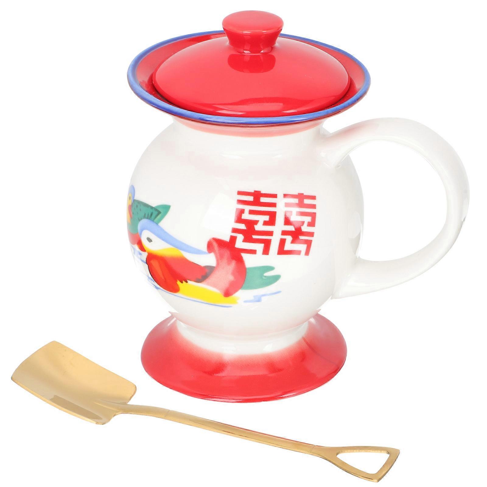 Ceramic Chamber Pot Cup for Home Use with Spoon 380ml Funny Tea Mug