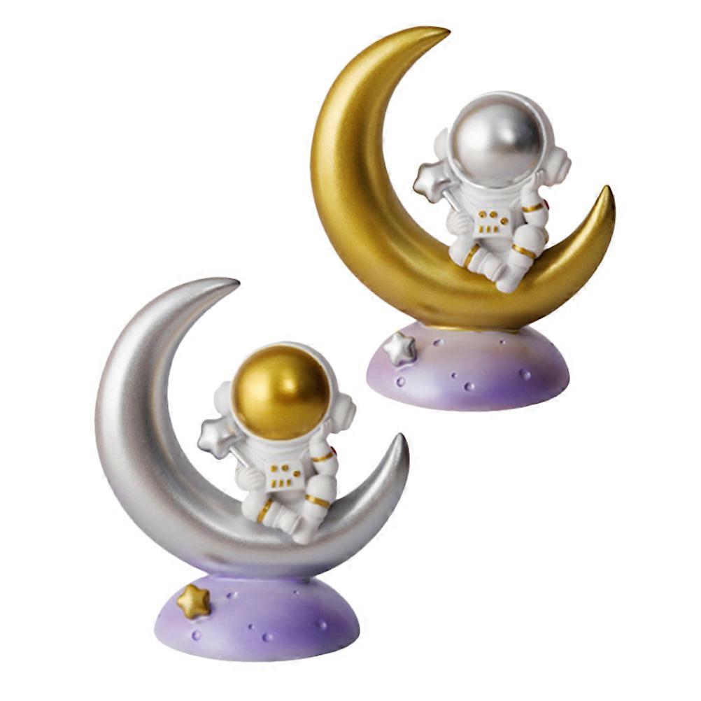 Astronaut Decor Resin Moon Ornaments for Home Display 2Pcs Set