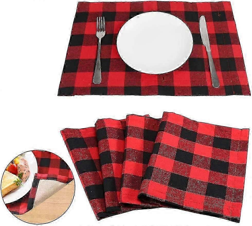 6 Pack Christmas Holiday Placemats Buffalo Plaid Placemats Red Black Reversible Placemats