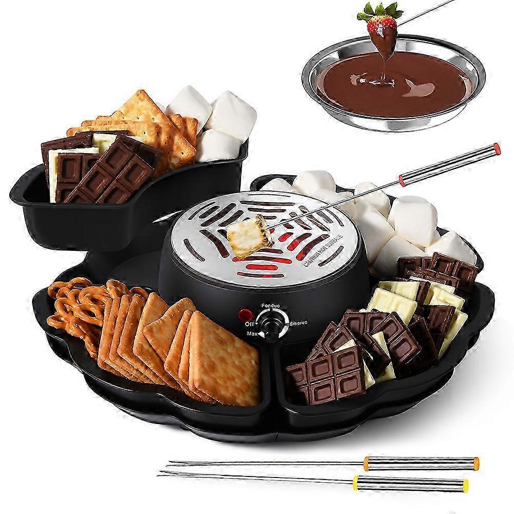 2-in-1 Electric S'mores Maker & Fondue Pot, Tabletop Indoor Smores Kit with 4 Roasting Forks, 4 Removable Trays & 1 Temperature Controlled
