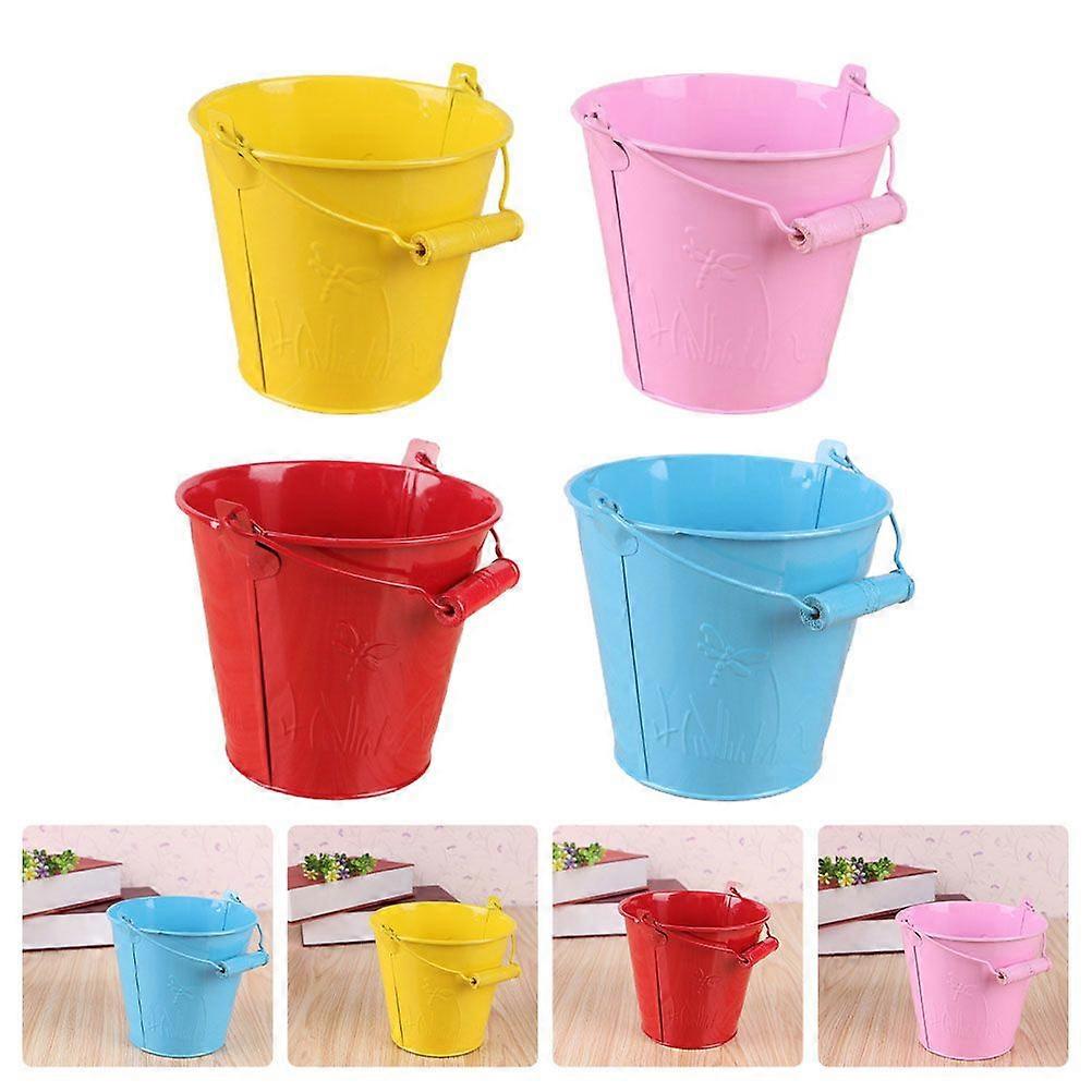 4pcs Interessante Mini Eimer Spielzeug Kind Sandeimer Tinplate Strand Eimer