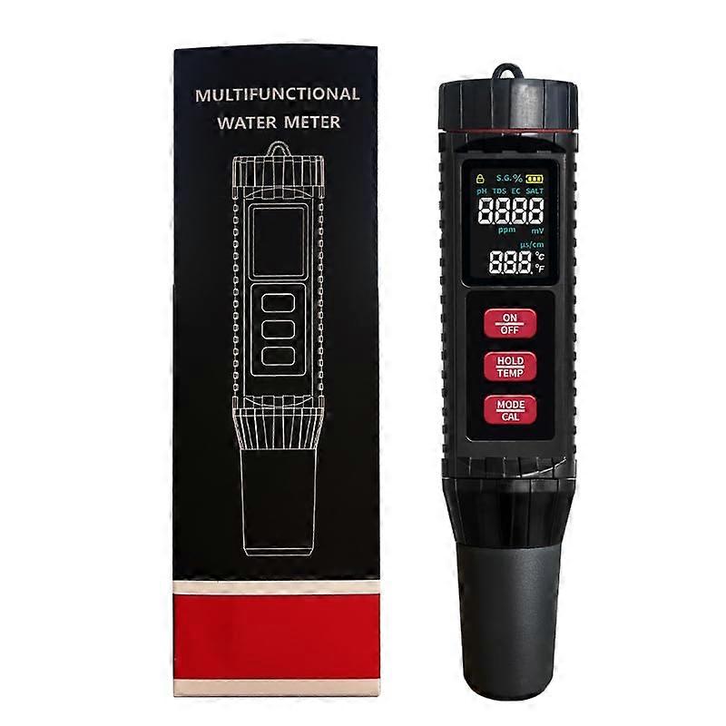 pH Meter 7In1 pH Tester For Water, 0.0014.00 pH Range, Auto Calibration, Large LCD Display, For Household Water, Pool
