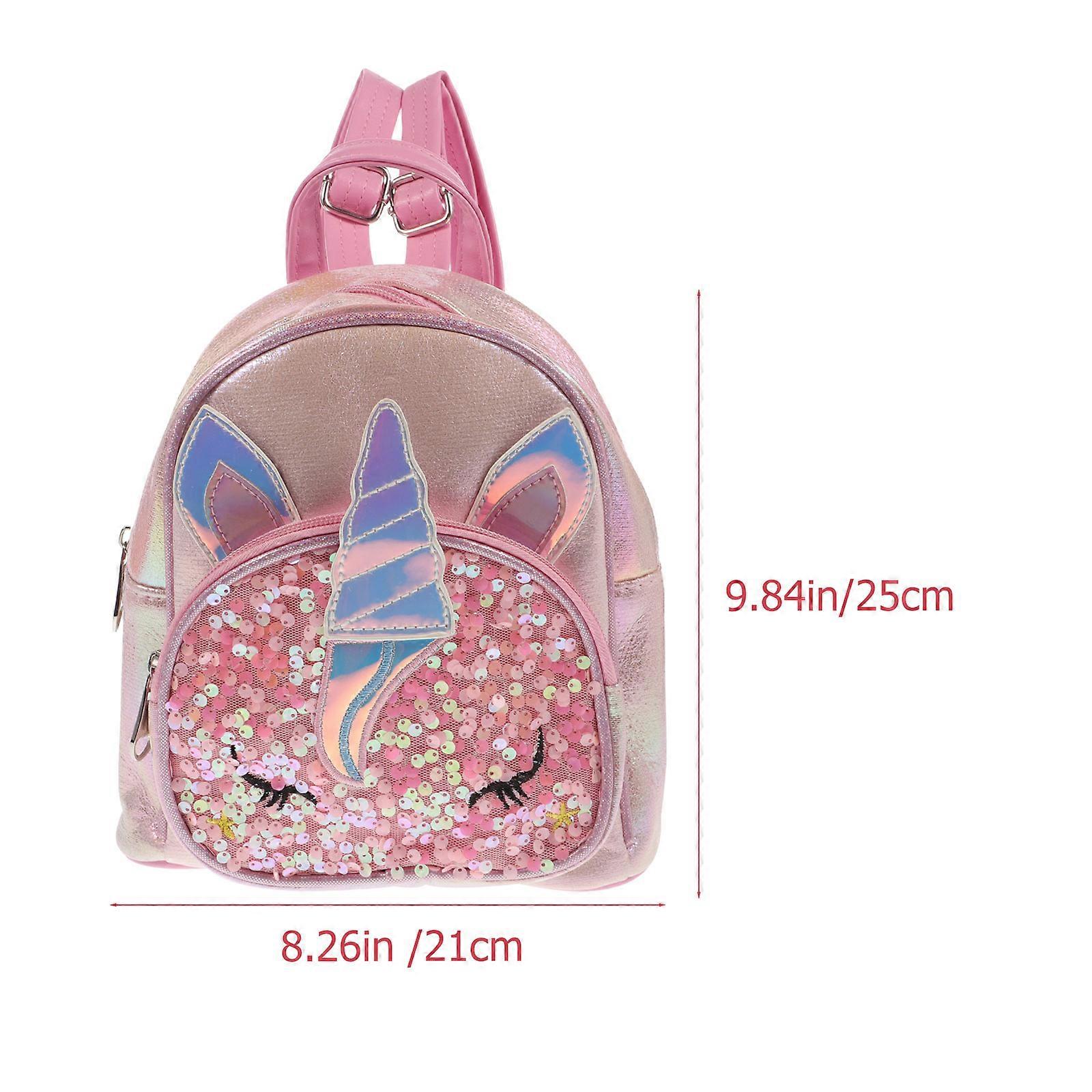 Student Backpack Unicorn Pattern for Casual Use 2Pcs Pink Sequin Bags