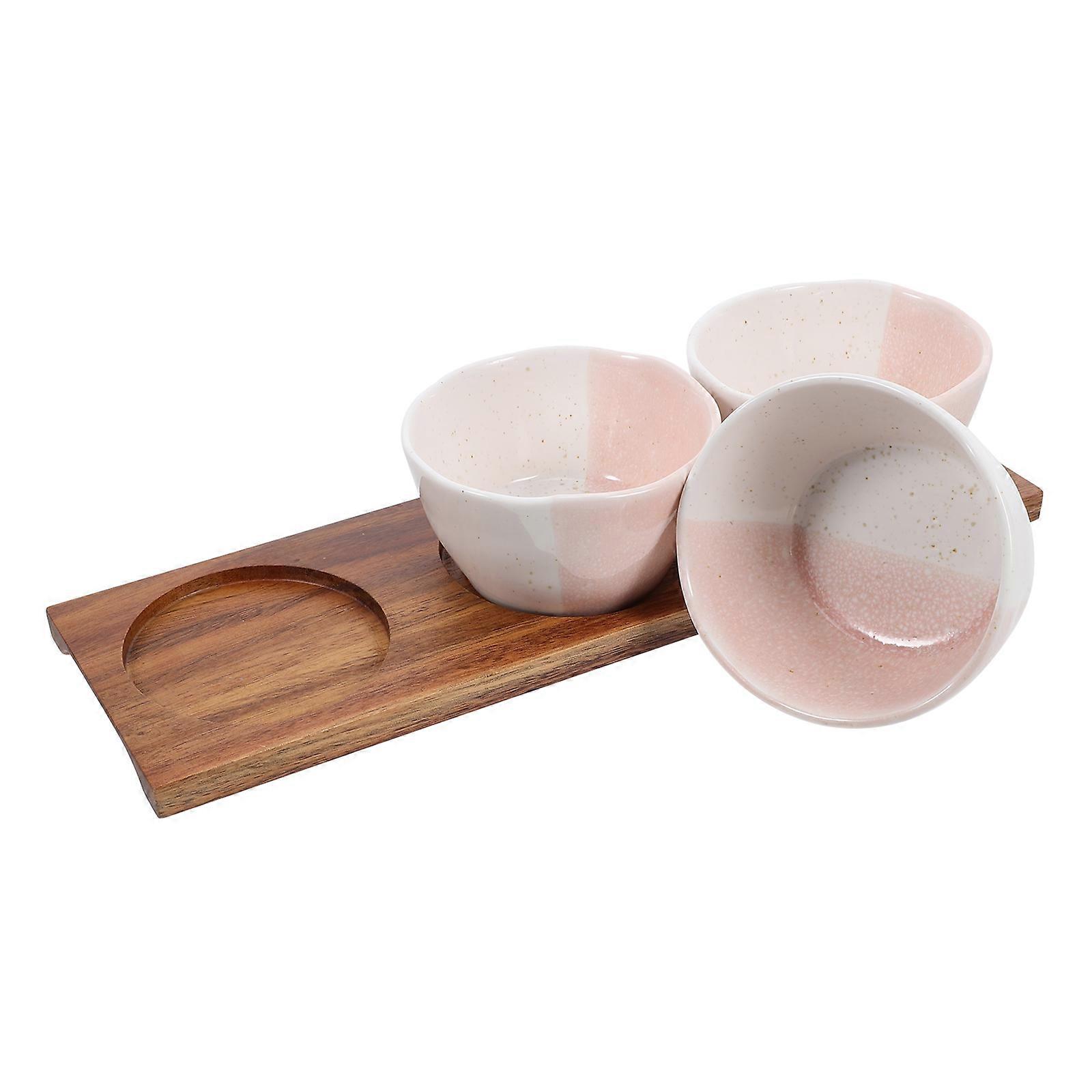 Multi Ceramic Snack Bowls Storage Container For Parties Decorative Serving Tray With Wood Tray 1 Set