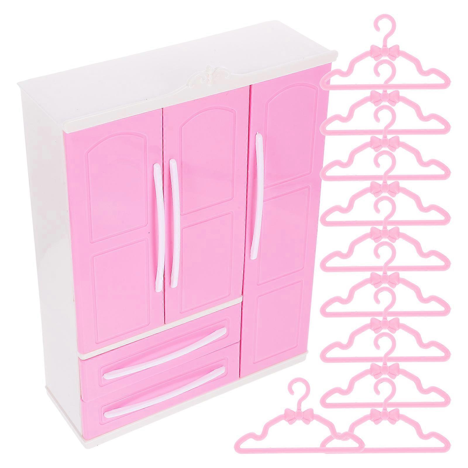 Plastic Miniature Wardrobe Model for Doll Clothes 1Set Pink Organizer