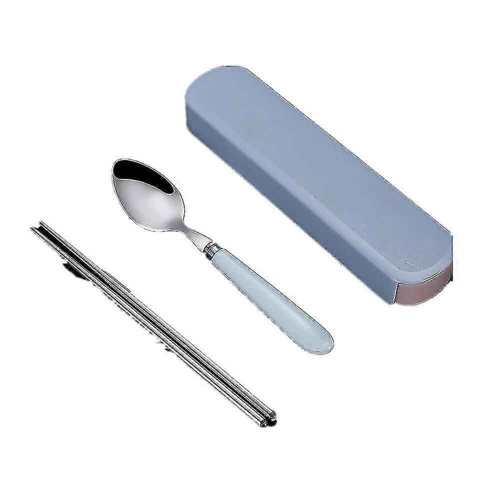 Flatware Sets 5set Portable Tableware Spoon Fork Chopsticks Set With Storage Box Stainless Steel Fruit Dessert