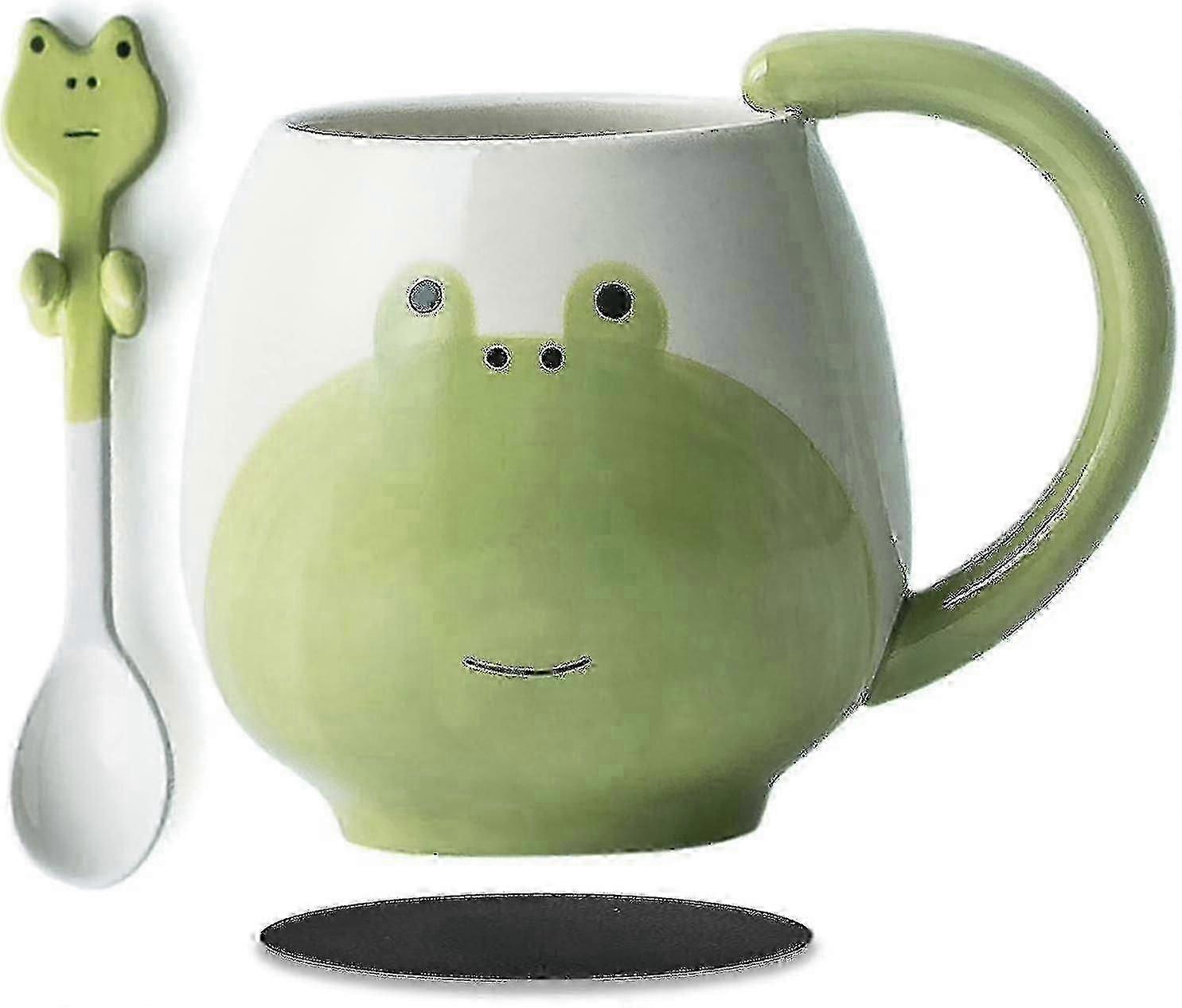 セラミックカエルマグカップスプーン付き450ml 3D動物コーヒーカップ子供用誕生日プレゼント男の子女の子カエル愛好家