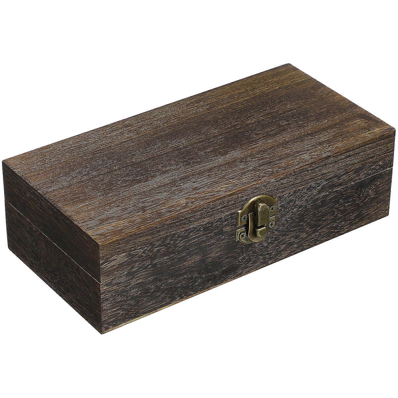 Rectangular Wooden Box Organizer for Jewelry Storage Crafted from Durable Coffee Colored Natural Wood with Flip Lid Design 1Set