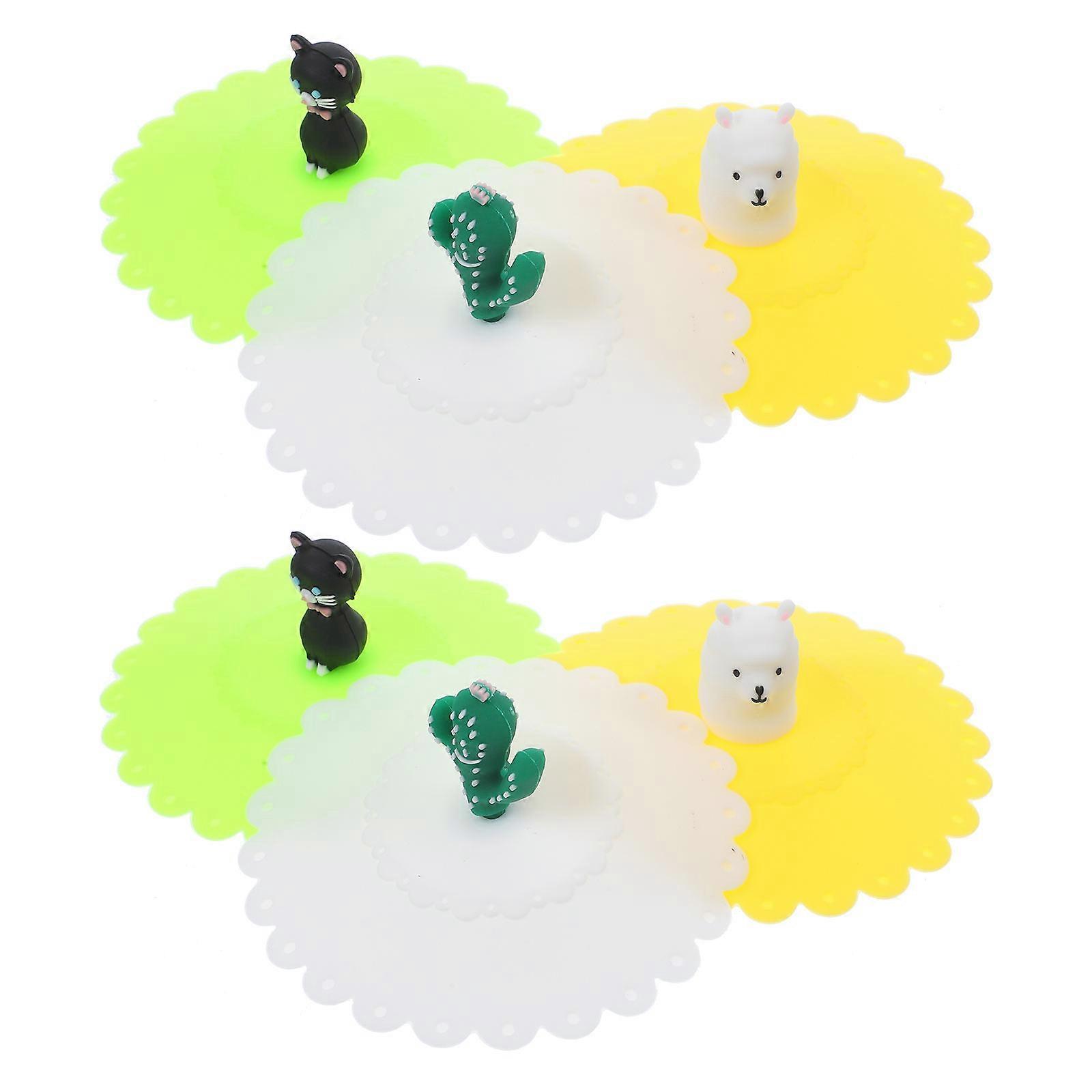 Assorted Color Silicone Mug Cover for Drink Seal 6Pcs Cartoon Lids