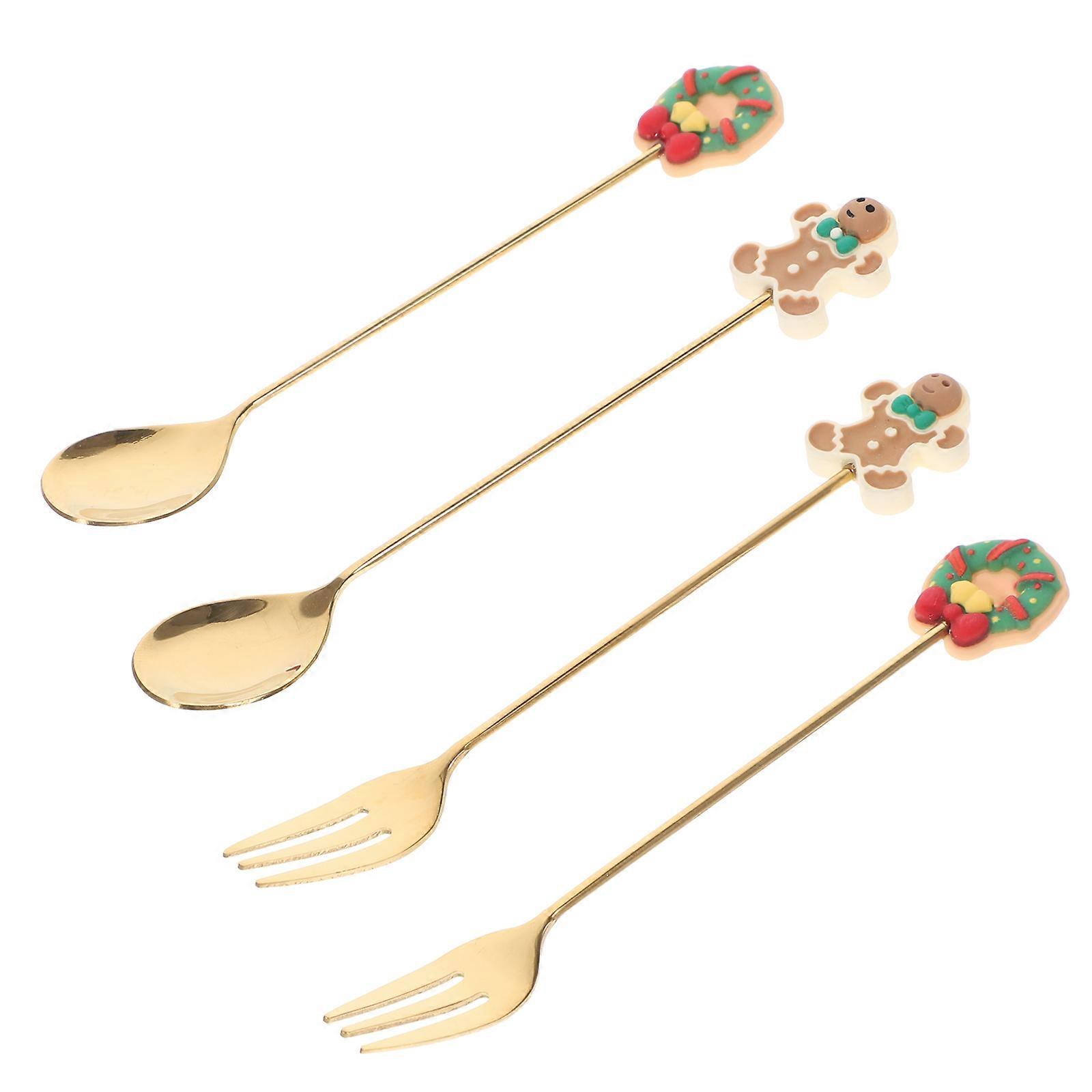 Spoon and Fork Set Christmas Party Restaurant Use Assorted Color Plastic and Stainless Steel Serving Utensil 1 Set