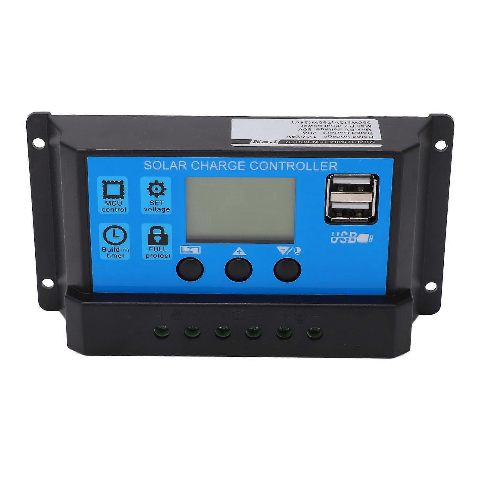 PWM Solar Panel Controller LCD Display Smart Charge Discharge Controller for LCD Street Light 12V 24V 20A