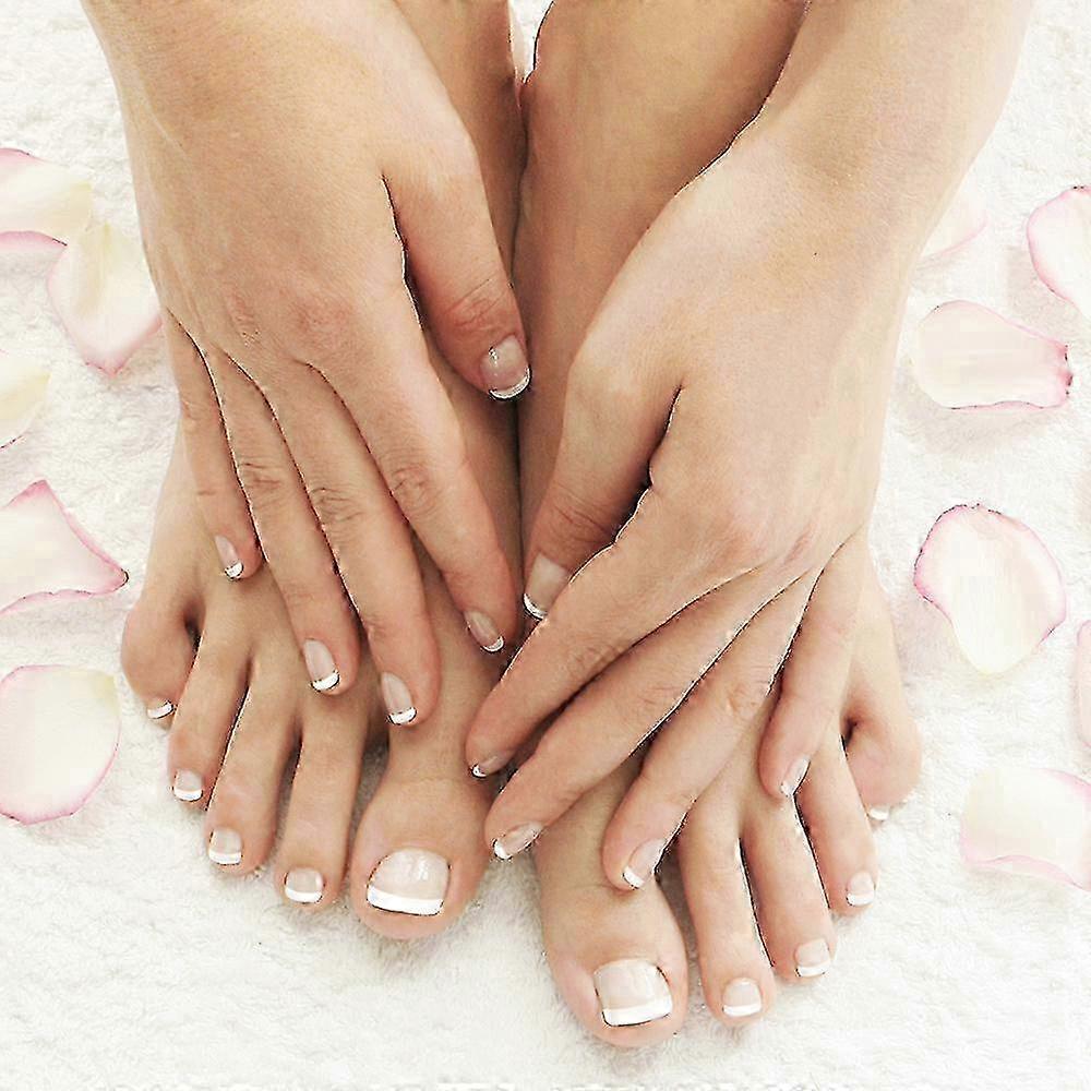 HaKeLai Set of 24 French Style Artificial Toe and Finger Nails for Nail Art with Overhead Oval Shape