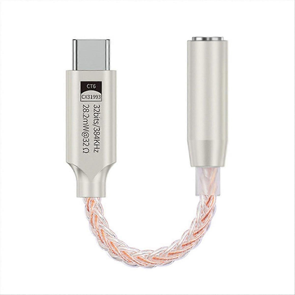 32 bits 384 KHz HiFi USB Tipo C para adaptador de áudio de 3,5 mm Decodificador de áudio digital DAC de alta resolução com fone de ouvido 