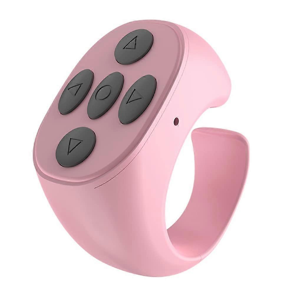Fingertip Page Turner Bluetooth Remote Control Scrolling Ring for Videos, Wearable Camera Shutter Button, 10m Range, Pink