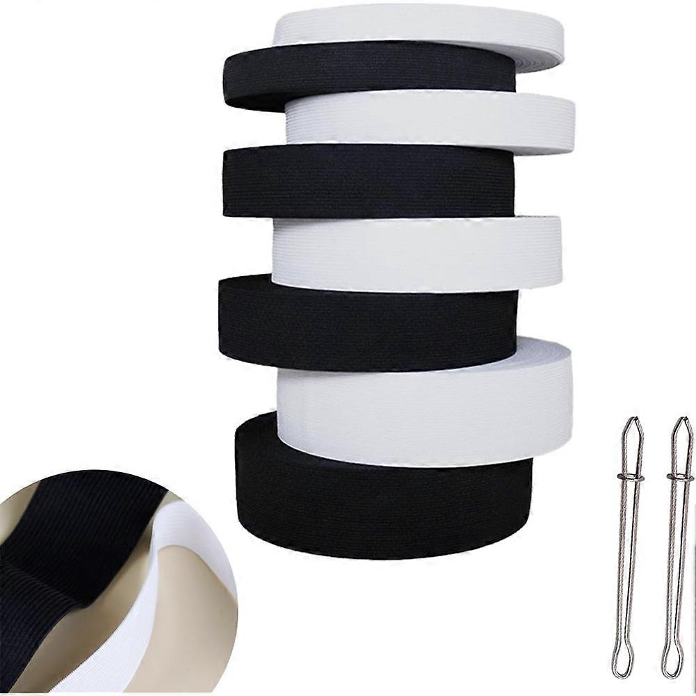 8 Rolls of White High Elastic Sewing Elastic Tape, Thickness 1mm Width 0.6/1/1.4/2inch, Length 5.5 Yards/Roll, 2 Clips C