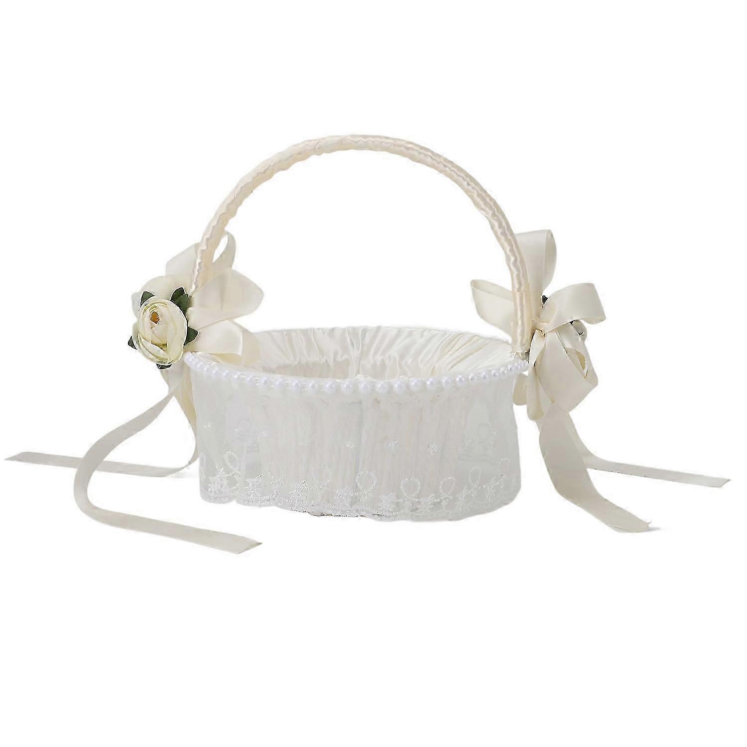 Flower Girl Basket Romantic Elegant Lightweight Hand Woven Wedding Flower Basket for Bride 5798
