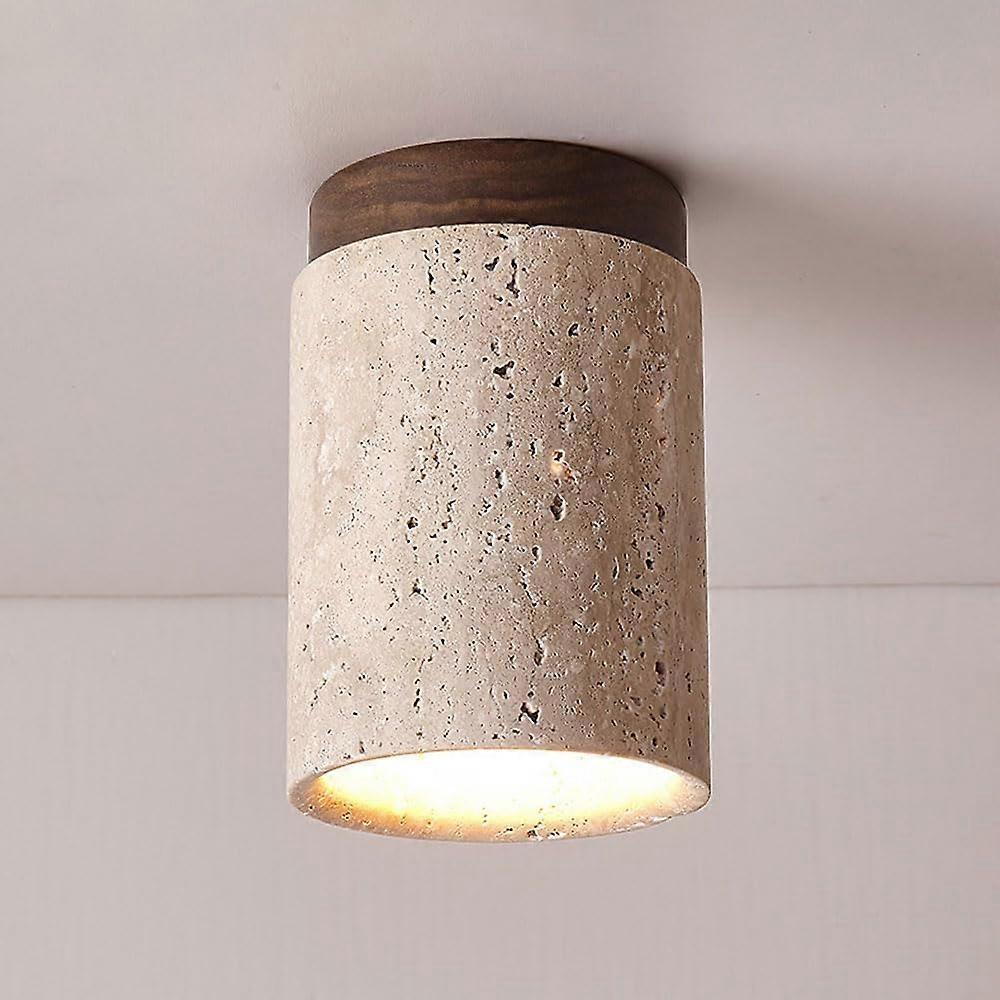 Stone Ceiling Lamp SemiFlush Mount CloseToCeiling Light Natural Yellow Travertine Downlights Walnut Color For Bedroom