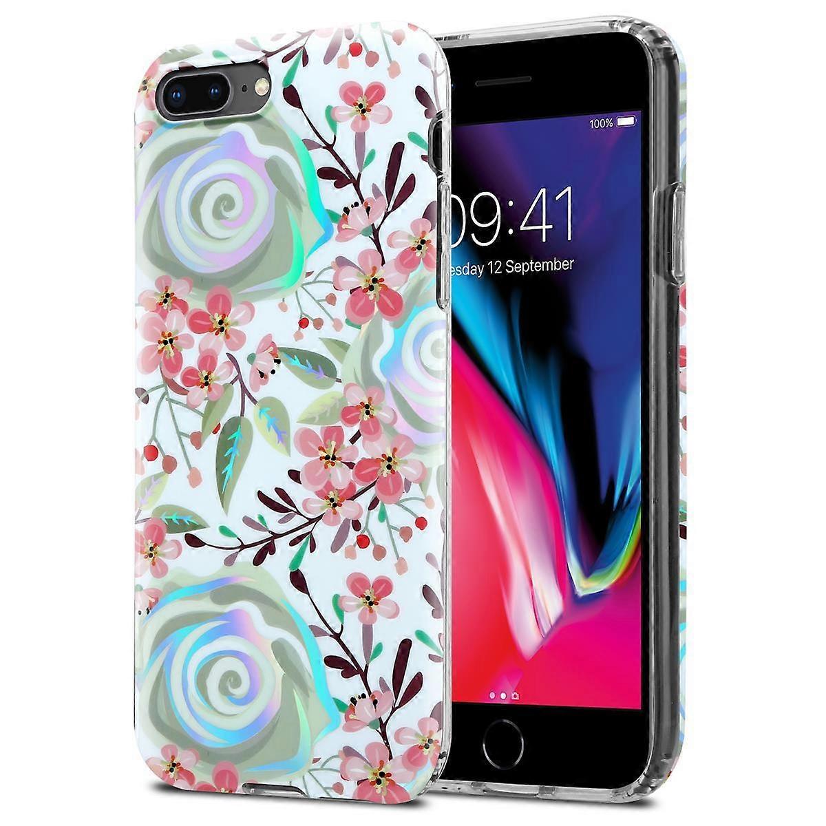 Protective Case iPhone 7 PLUS / 7S PLUS / 8 PLUS Case TPU - Flowers and Leaves Pattern