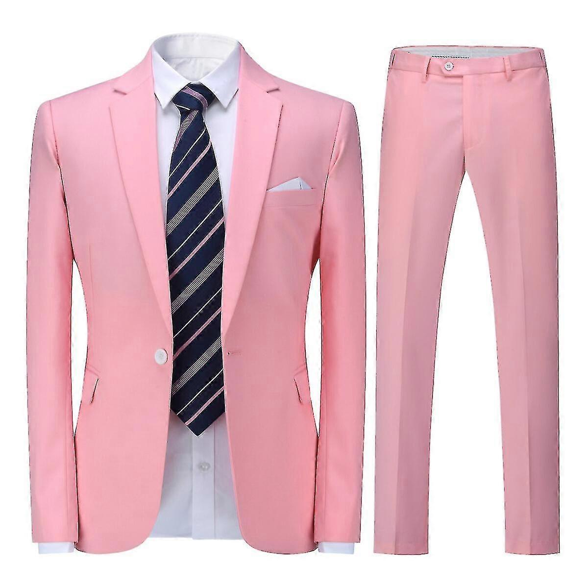 Wedding suit for men - slim fit solid color 2-piece jacket and pants
