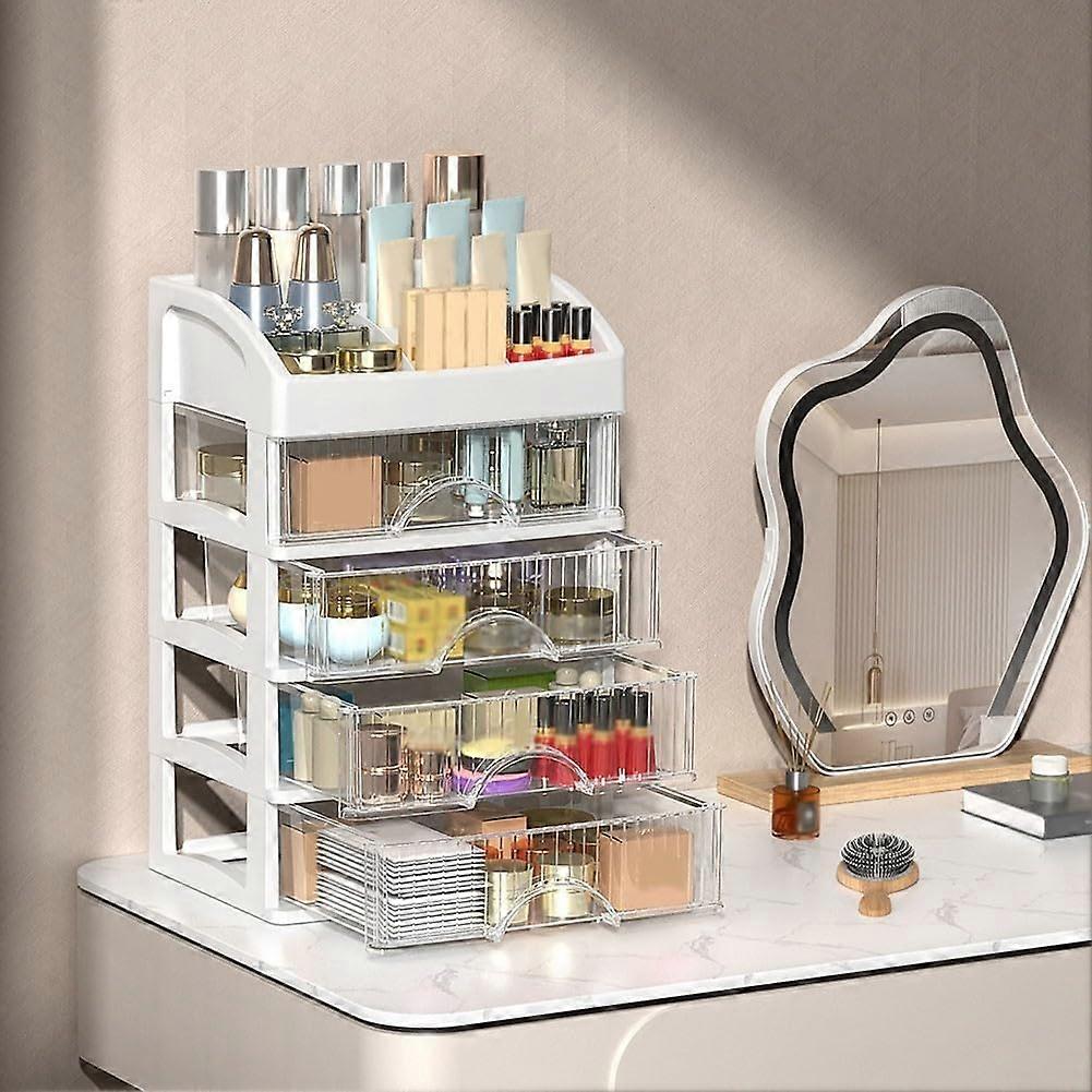 Multifunction Cosmetics Storage Box Adjustable Divider Makeup Organizer With Drawers 5Layer Transparent White