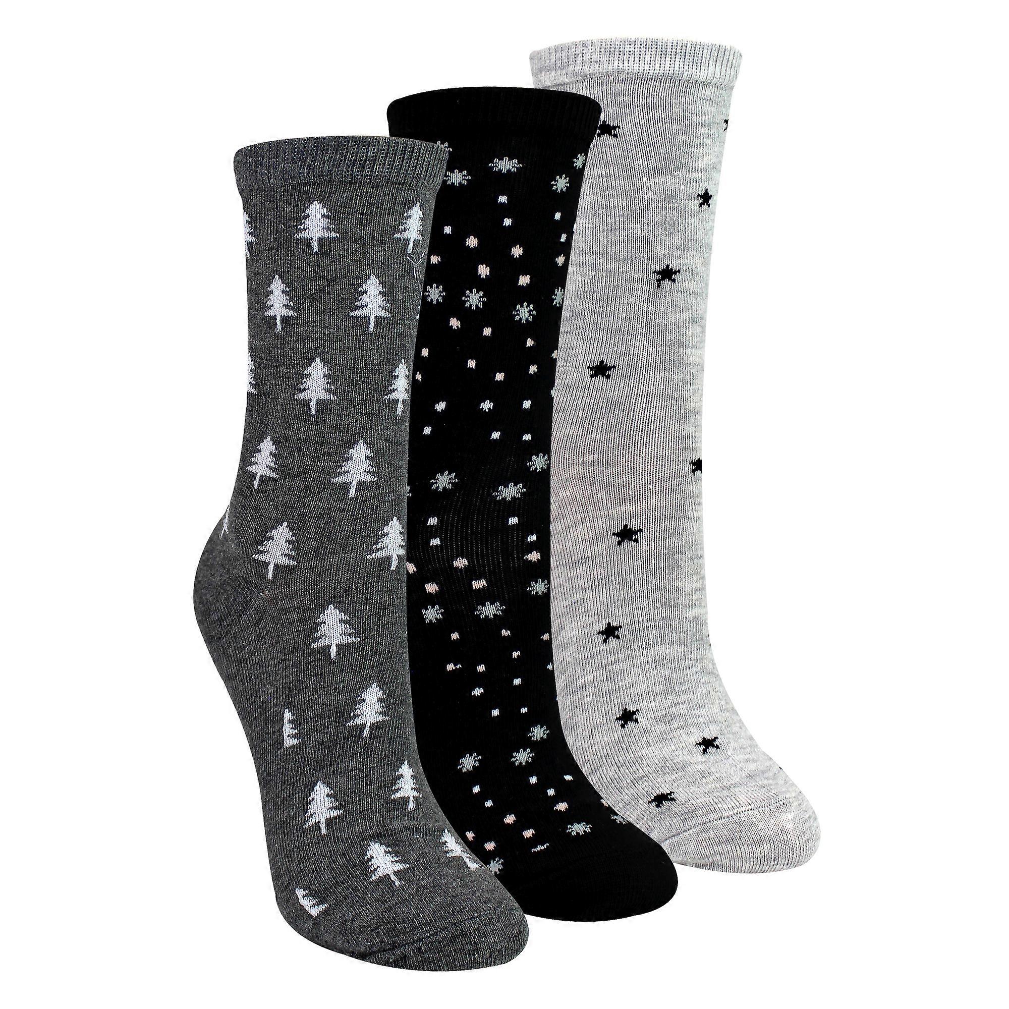 Sock Snob - 3 Pairs Ladies Stars Trees Pattern Cotton Socks