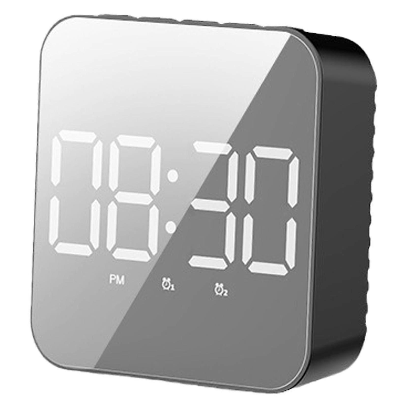 LED Digital Mirror Clock with Voice Controlled Temperature Sensors Adjustment Brightness 2 Alarms compatible Home Table Clock White Myi